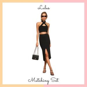 Lulus Black Two Piece Sweater Crop Top + Matching Skirt Set